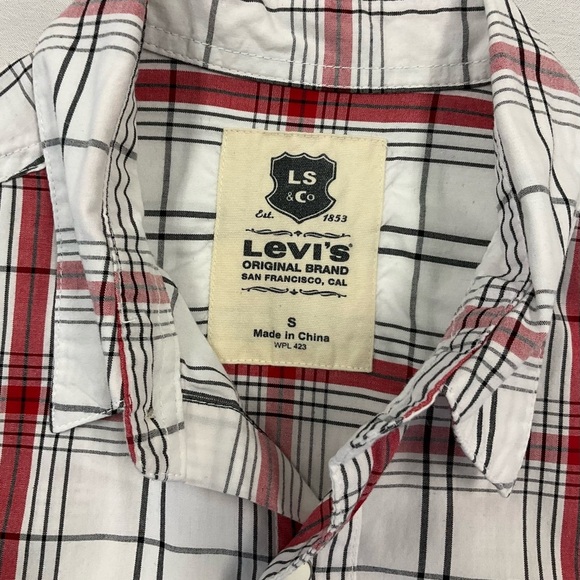 LEVI’S Men’s Red\White Plaid Western Style Pearl Snap Long Sleeve Shirt , sz SM - Picture 3 of 7